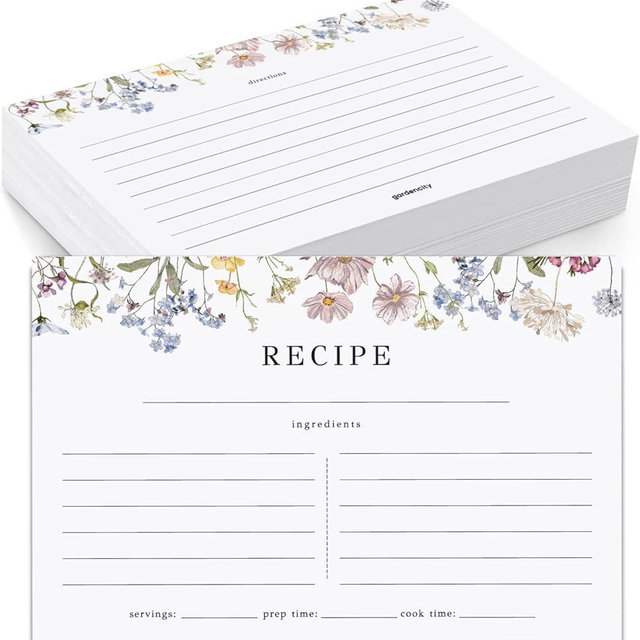GardenCity Recipe Cards, 4x6 Recipe Cards for Bridal Shower and Weddings, Double-Sided, 50 Pack, Wildflower