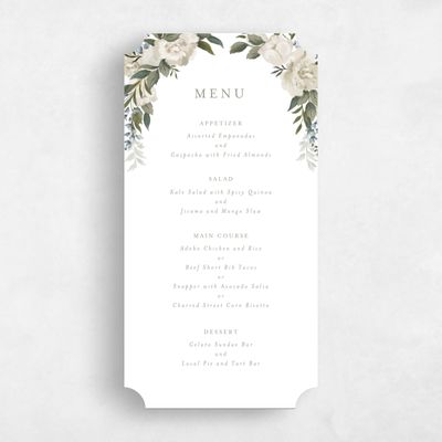 White Ticket Wedding Menu - Juniper