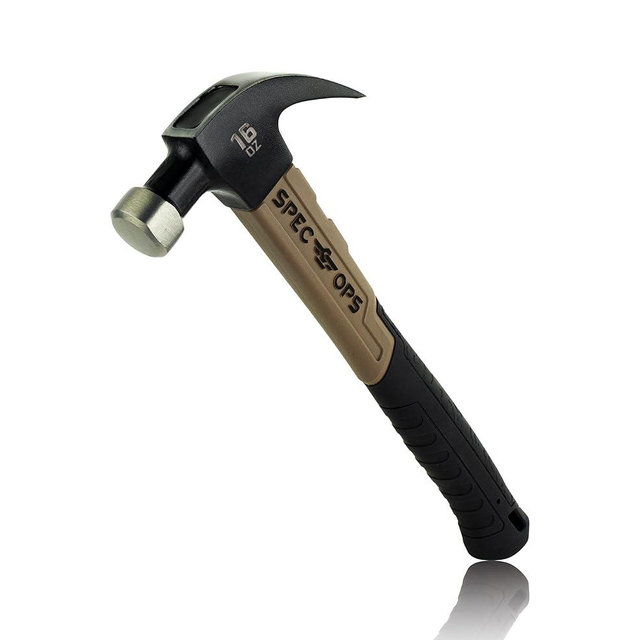 Spec Ops Tools Fiberglass Hammer, 16 oz, Curved Claw, Shock-Absorbing Grip