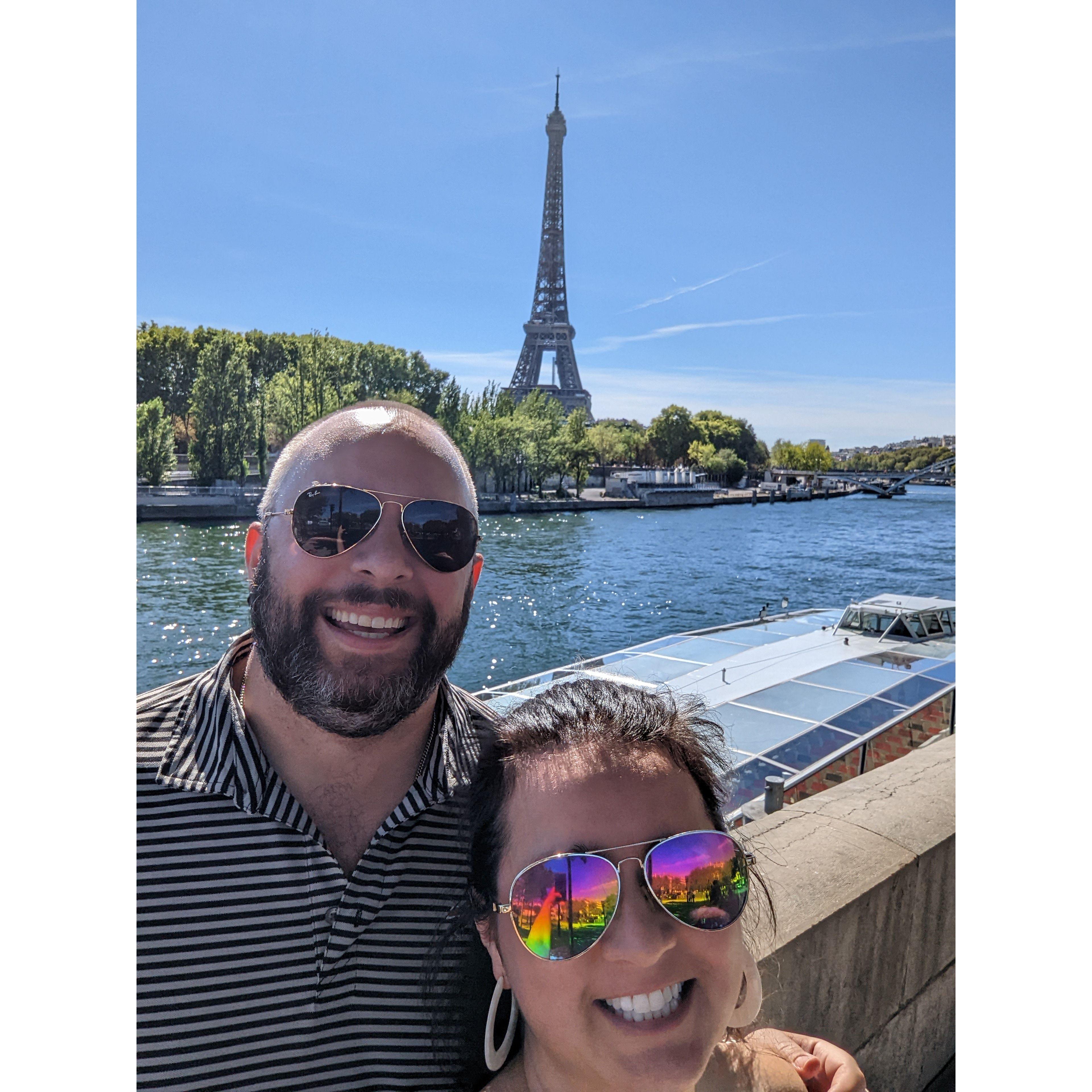 Enjoying the beautiful view of the Eiffel Tower along the Seine