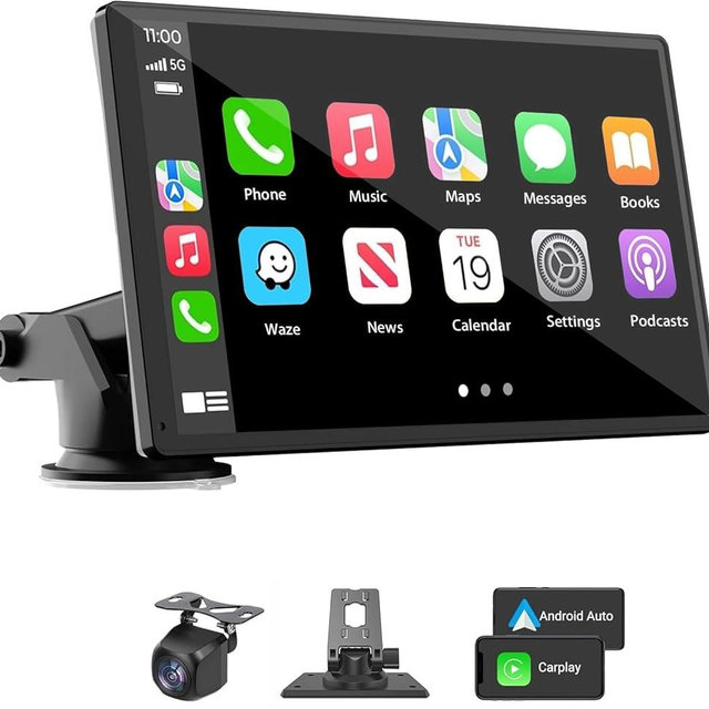Portable Wireless Carplay Car Stereo, 7" HD Touchscreen for Car with Apple CarPlay & Android Auto with Backup Camera/Mirror Link/Voice Control/Bluetooth/GPS/AUX/FM Satellite Radio for All Vehicles
