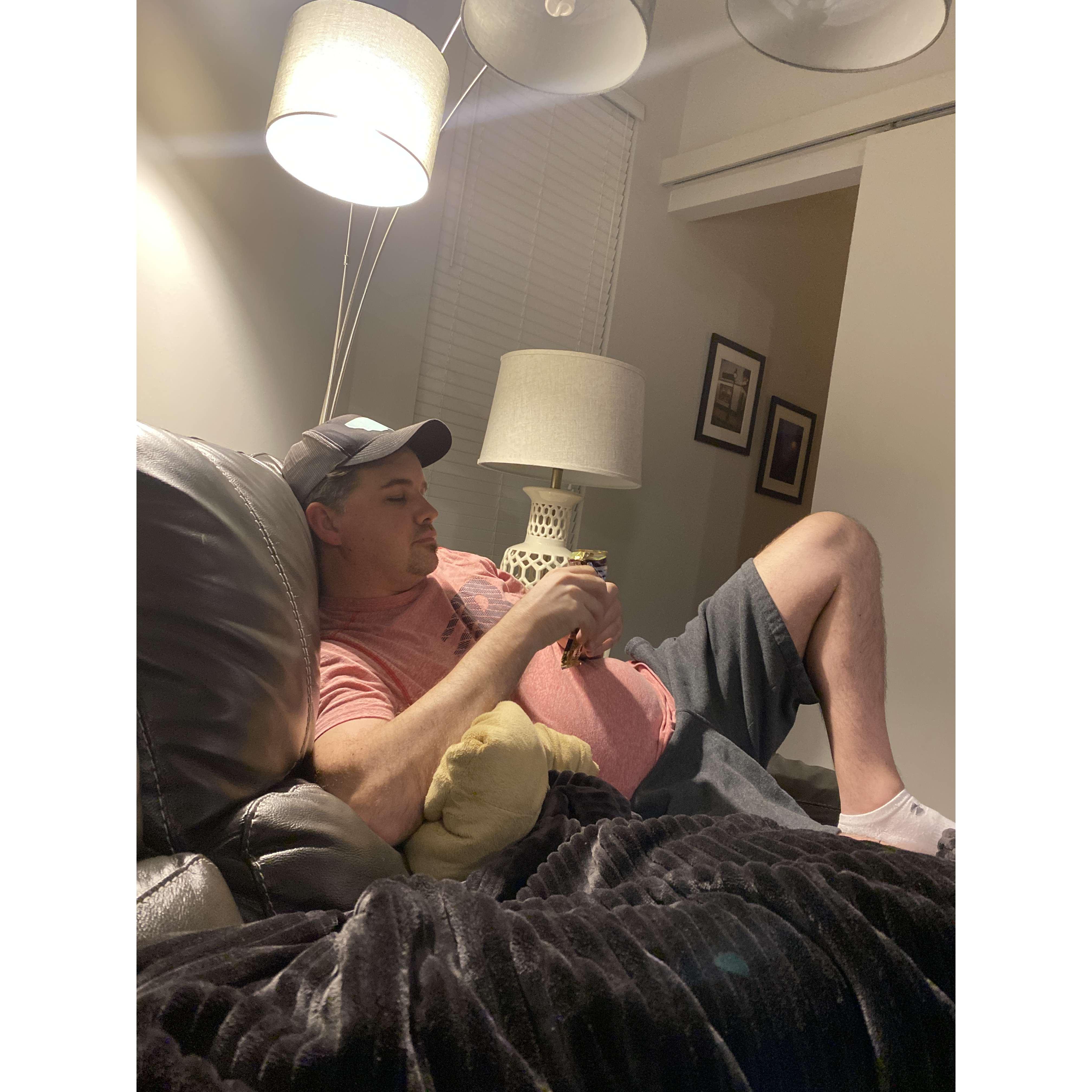 I love to see him relax at home. He's is such a hard-working man.