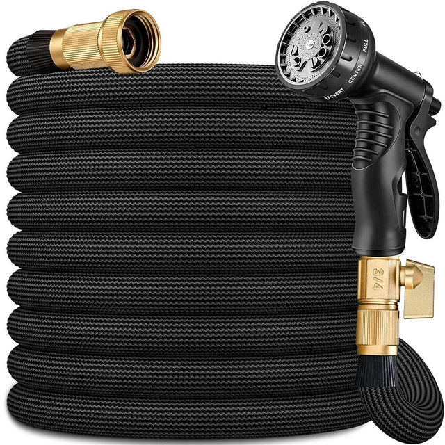 Flexible Garden Hose 75 FT, Ultra Lightweight Water Hoses 75FT w/10 Function Sprayer and 3/4" Brass Fittings, Kink-Free, Sturdy, Abrasion Resistant for Yard, Lawn, Outdoor and Gardening(Black)