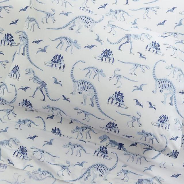 Organic Dinosaur Bones Glow In The Dark Sheet Set, Full, White