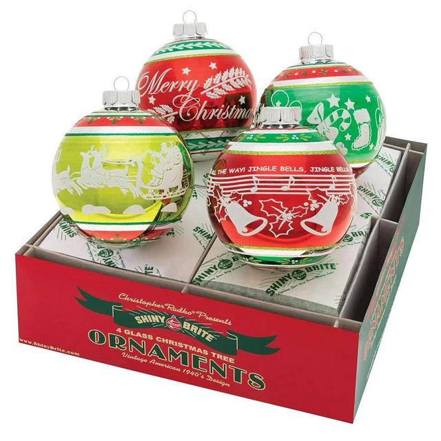 Shiny Brite Holiday Splendor 4 Count 4" Signature Flocked Rounds