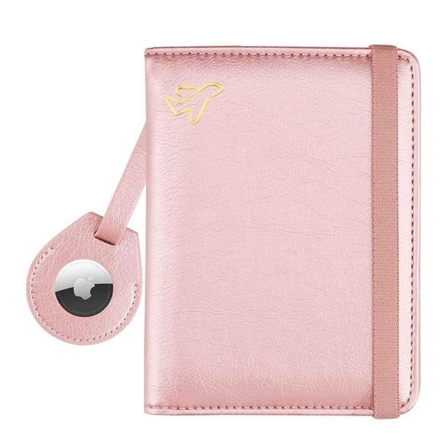 WALNEW AirTag Passport Holder and Vaccine Card Holder Combo, RFID Blocking Travel Passport Wallet with Vaccine Card Protector Slot and Airtag Protective Case (Rosegold)