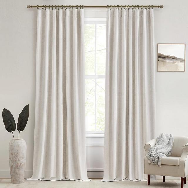 Birch Total Blackout Curtains 96 Inches Long for Bedroom 8 Foot Tall Heavy Thermal Rustic Country Curtains for Living Room Track System Window Treatments Beige Linen Burlap (50Wx96L 2 Panels)