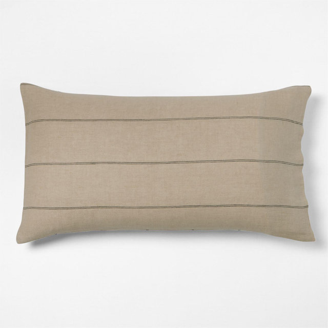 Aire Natural EUROPEAN FLAX ™-Certified Linen Pinstripe Arcadia Tan and Midnight Navy Blue Reversible Grid King Bed Pillow Sham