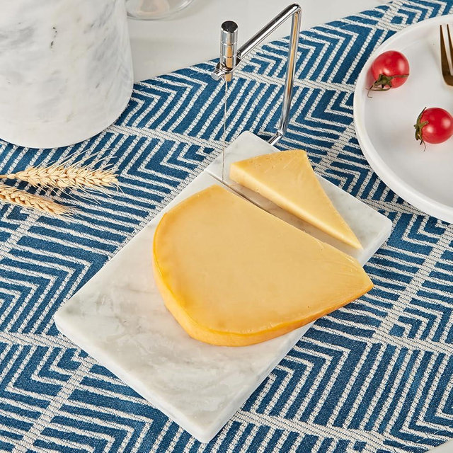 White Marble Cheese Board Slicer, Unique Grey Texture and Groove Design, Stainless Steel Slicer,Kitchen,Dining Room,Kitchen