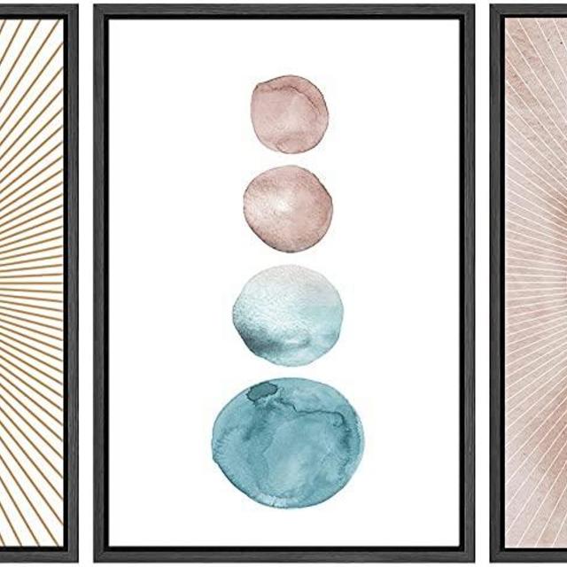 SIGNWIN Framed Wall Art Print Set Pastel Watercolor Dot & Ring Variety Shapes Abstract Illustrations Modern Art Minimalist Colorful Multicolor for Living Room, Bedroom, Office - 24"x36"x3 Black
