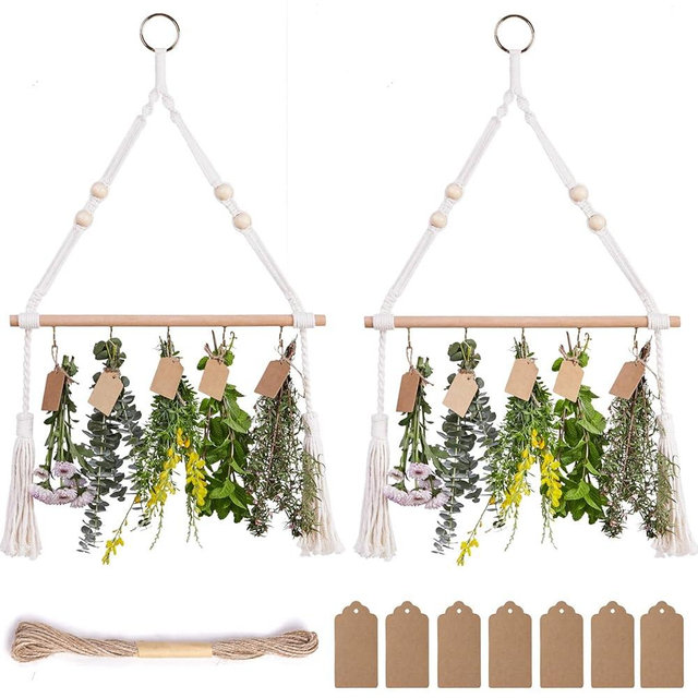 PROTITOUS 2pack Herb Drying Rack Flower Drying with 25PCS Brown Gift Tags and 32ft Natural Jute Twine herb Dryer,Herb Drying Rack,Hanging Herb Dryer Rack