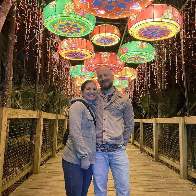Just moments before Elliott proposed at the Sanford Zoo's Asian Lantern Festival, Sanford, FL Dec 2024