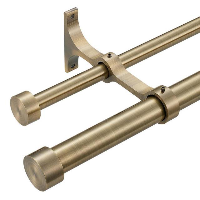 Lwiiom Double Curtain Rods with Aluminum End Cap and Full Surround Brackets,1"Front and 5/8" Back Rod,Adjustable between 72 to 144 Inches (6-12 Feet), Antique Bronze Double Window Drapery Rod