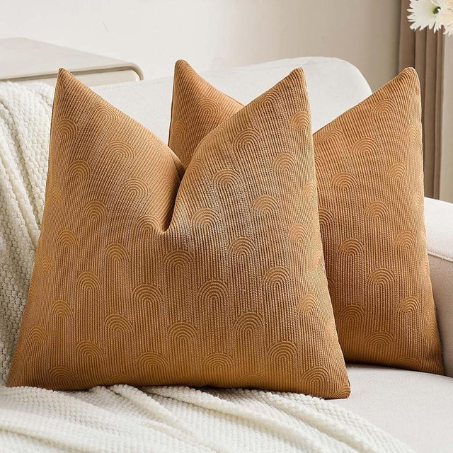 FUTEI Bronze Chenille Decorative Throw Pillow Covers 24x24 Inch Set of 2,Soft Cozy Striped Geometric Patterns European Cushion Case,Modern Home Decor for Couch Bed Living Room