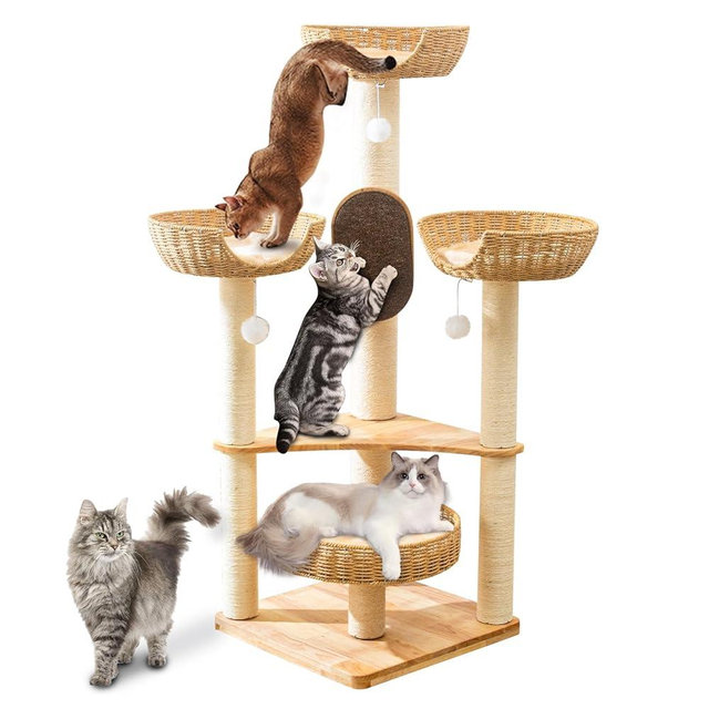 Cat Tree for Indoor Cats，54''Multi-Level Cat Tower for Large Adult, Sturdy Cat Tree House with 4 Plush Perches/Condos, 1 Scratching Boards 7 Posts, and Easy to Assemble.