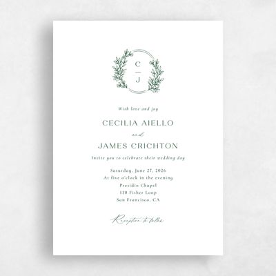 Green Greenery Wedding Invitation - Vinehall Portrait