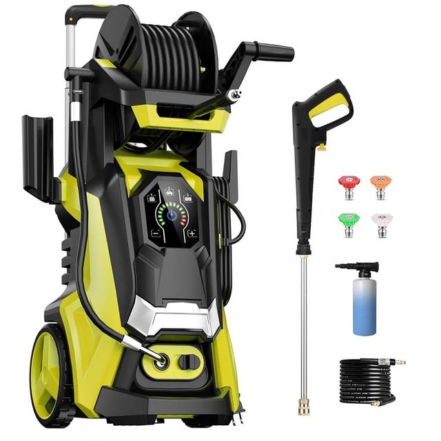 Electric Pressure Washer 5000PSIMax 3.6GPM Power Washer Touch Screen Adjustable Pressure 4 Nozzles and 500ml Foam Cannon Power Washer Cleaning for Car Yellow