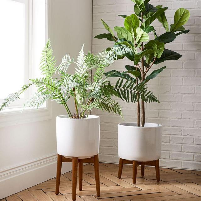 Mid-Century Turned Wood Leg Planters - Tall