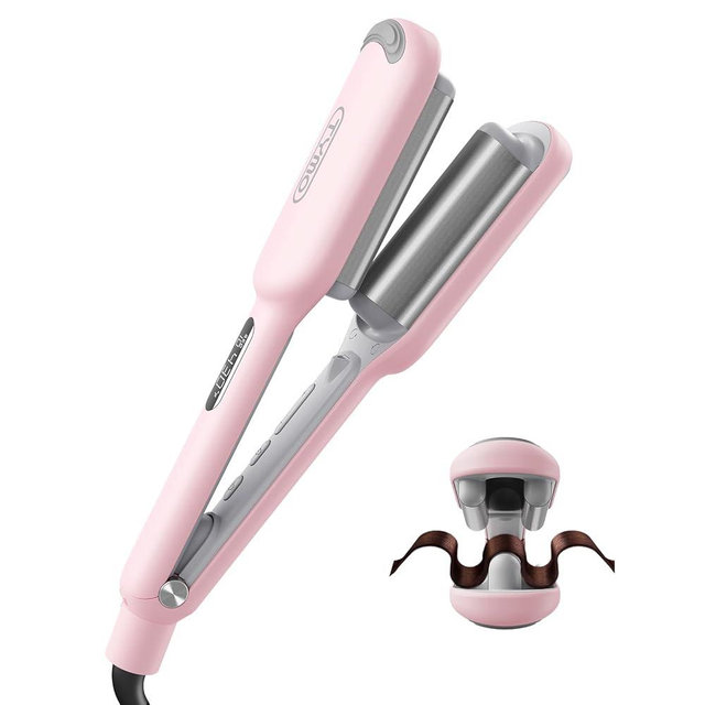 Curling Iron Hair Crimper Waver - TYMO ROVY Beach Waves Curling Wand, Ionic Deep Waver Hair Curler Tool with Ceramic 3 Barrel for Women, Dual Voltage, Anti-Scald, Easy to Use, Pink, 1 Inch
