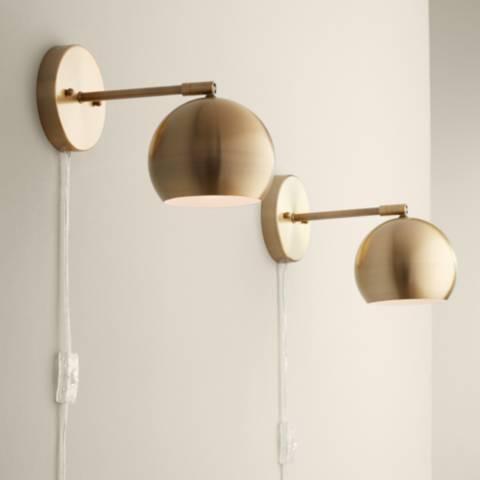 Selena Brass Sphere Shade Pin-Up LED Wall Lamps Set of 2