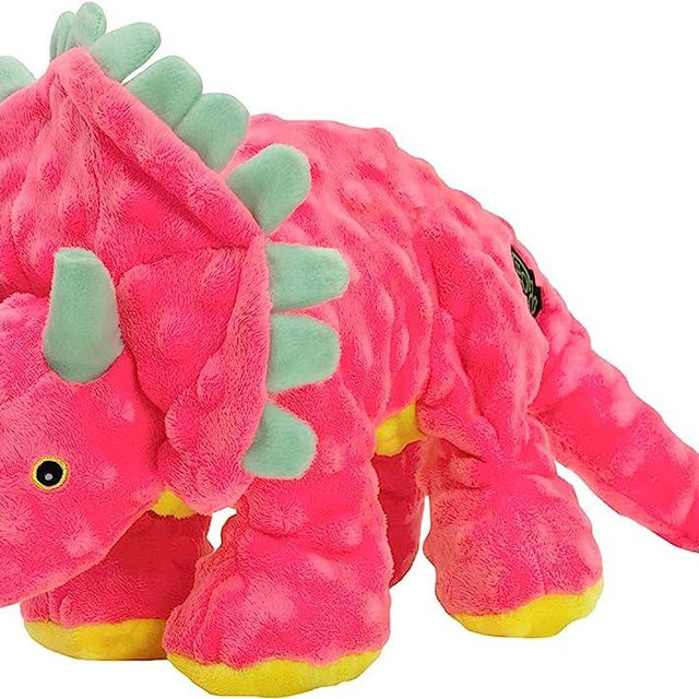 goDog Dinos Frills Squeaky Plush Dog Toy, Chew Guard Technology - Pink, Large