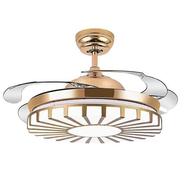 42" Modern Ceiling Fan Light, Stripes LED 3 Colors Lighting with Remote Control Fixture Ceiling Fan Lights Retractable Invisible Blades Mute Motor for Bedroom Living Room Dining Room