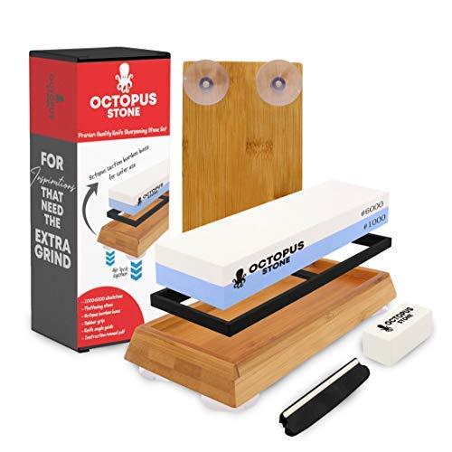 Whetstone Knife Sharpening Kit - Premium Quality 1000/6000 Knife Sharpening Stone, Professional Whetstone Knife Sharpener with Air Suction Bamboo Base