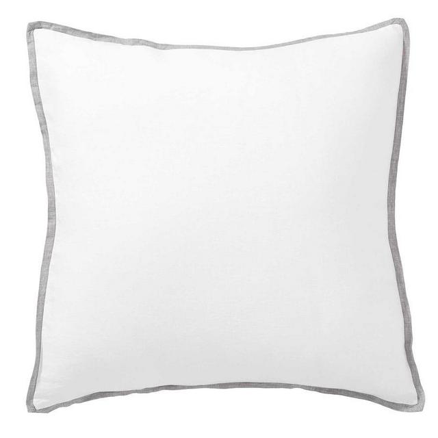 Belgian Flax Linen Contrast Flange Sham, Euro, White/Flagstone