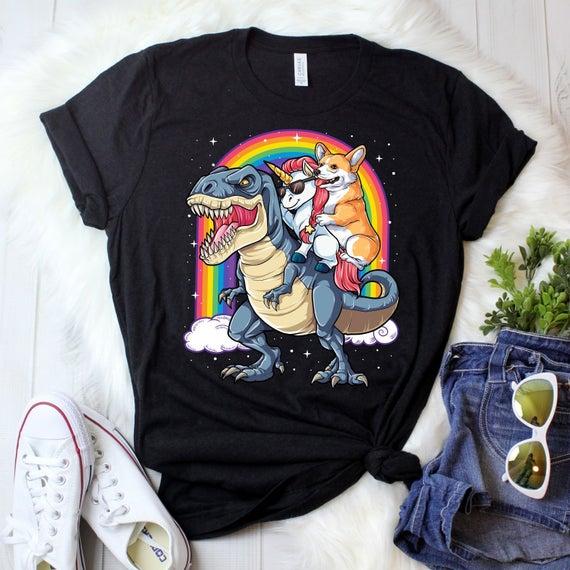 Corgi Unicorn T rex Shirt / Corgi Shirt / Rainbow Unicorn / Dinosaur T-rex / Corgi Gifts / Funny Cute Corgis / Corgi Lover / Tank Top Hoodie