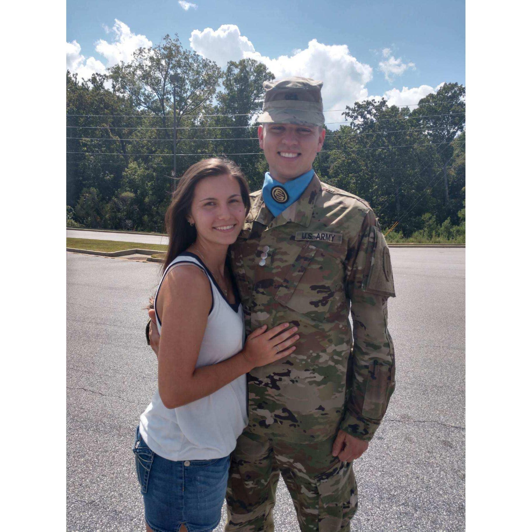Right after the proposal! The ascot was courtesy of the US Army's Officer Candidate School