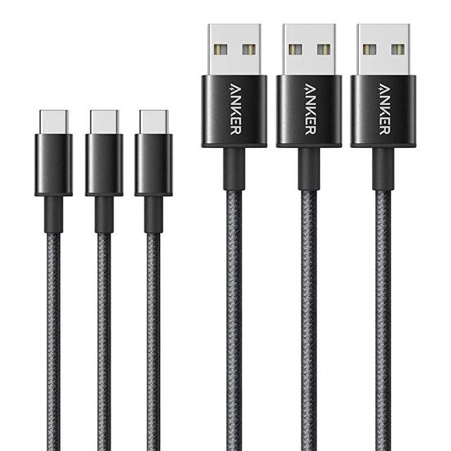 USB Type C Cable, Anker [3-Pack, 6 ft] Premium Nylon USB-C to USB-A Fast Charging Type C Cable, for Samsung Galaxy S10 / S9 / S8 / Note 8, LG V20 / G5 / G6 and More (Black)