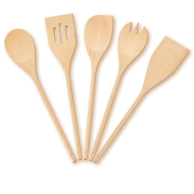 5 PCS Wooden Spoons for Cooking Natural beech wood cooking utensils set simple and generous cooking utensils