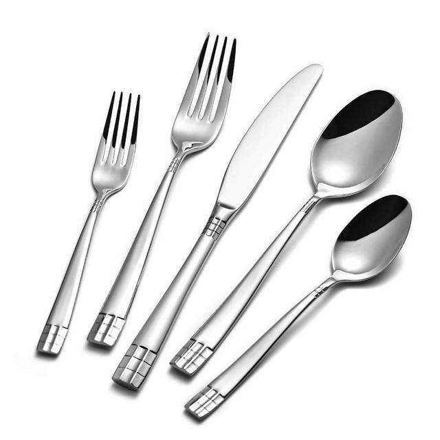 KINGSTONE Flatware Set, 40 Piece Luxury Silverware Set for 8, 18/10 Stainless Steel Cutlery with European Design, Pure Hand Mirror Polished, Dishwasher Safe