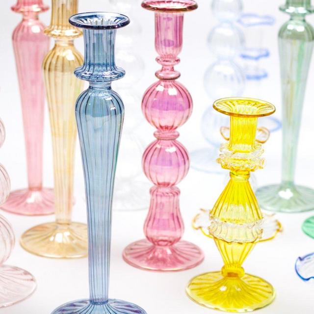 Genova Glass Candlestick, Blue