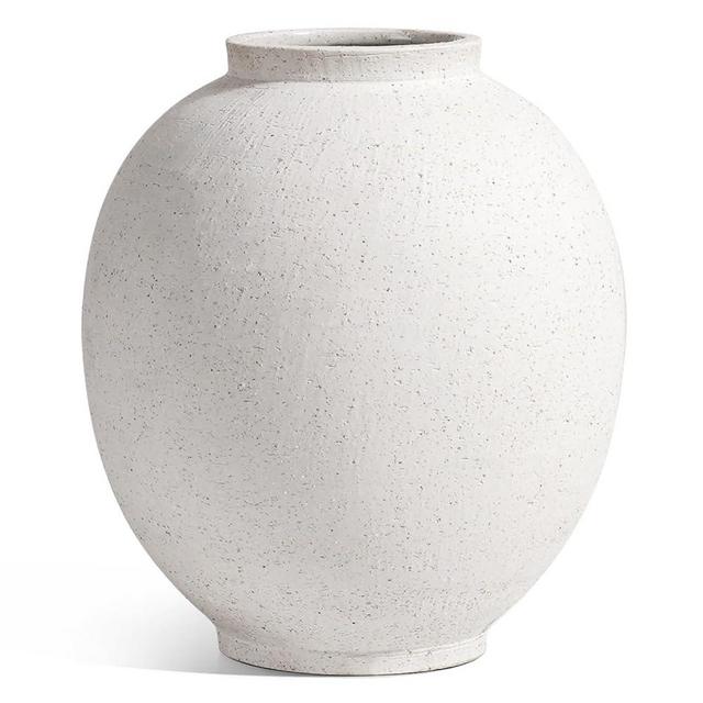 LE TAUCI Ceramic Rustic Vase, 9.8 Inch Minimalist Flower Vase, Farmhouse Tall Vase for Table, Living Room, Home Decor, Bathroom, Holiday, Wedding, Set of 1, Sandstone White