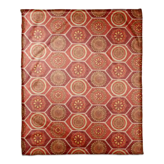 Boho Tile Throw Blanket in Orange