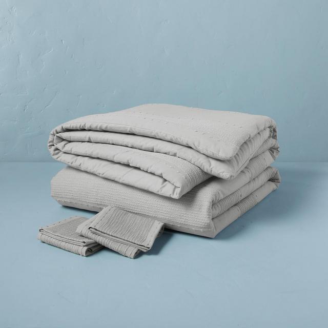 3pc King Slub Center Stripe Comforter Set Jet Gray - Hearth & Hand™ with Magnolia