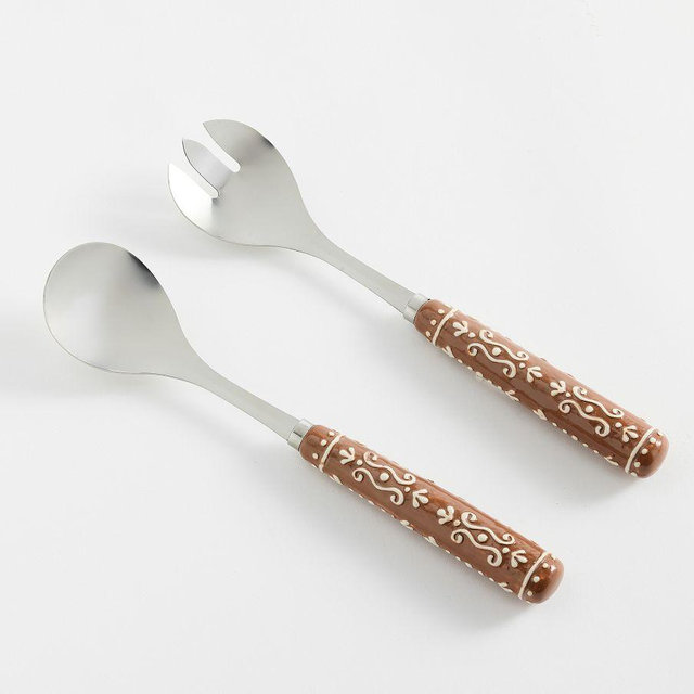 Gingerbread Stoneware Serving Utrensils, Set of 2 - Brown