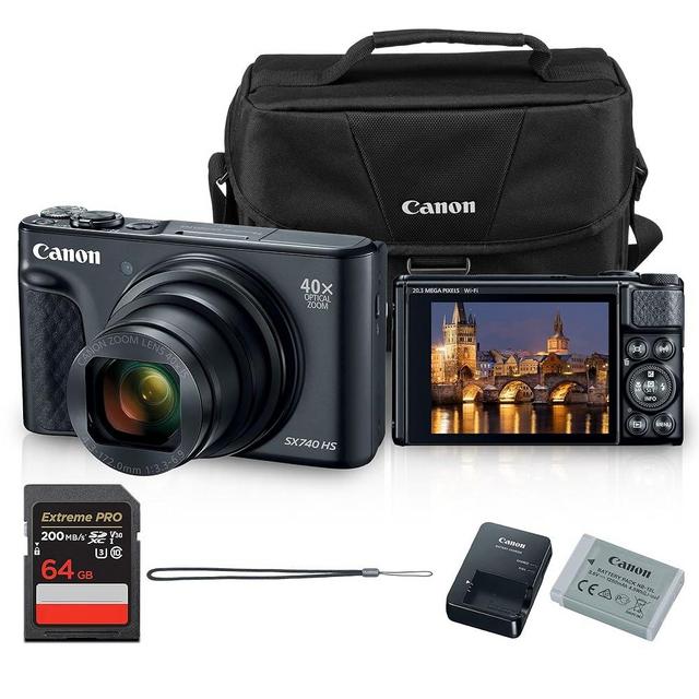 Canon PowerShot SX740 HS Digital Camera | 20.3MP CMOS Sensor, 40x Optical Zoom, 4K UHD Video, Wi-Fi & Bluetooth | Compact Point-and-Shoot Camera with Bag and 64GB Card