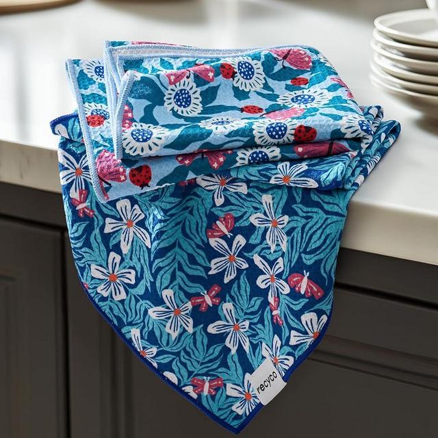 RECYCO Waffle Kitchen Towel Set of 2 - Quick Dry Microfiber Sustainable Dish Towels - Absorbent Reusable Cleaning Tea Towels - Lightweight Hand Towels,16”x 28”, Cloud Blue