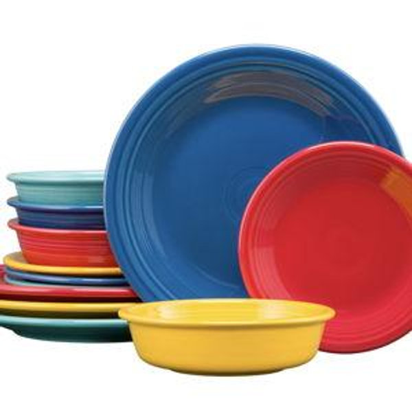 Mixed Vibrant Classic Rim 12-Piece Dinnerware Set, Service for 4