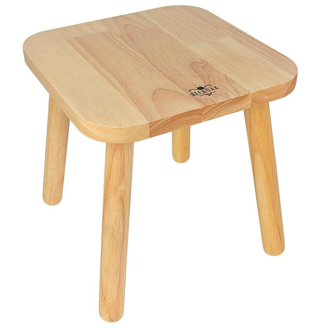BEE&OAK 11 Inch Wooden Step Stools for Adults, Solid Rubber Wood Non-Slip Step Foot Stool, Heavy Duty 300 lbs One Step Stool for Bedroom, Bathroom, Kitchen,Outdoor (Natural)