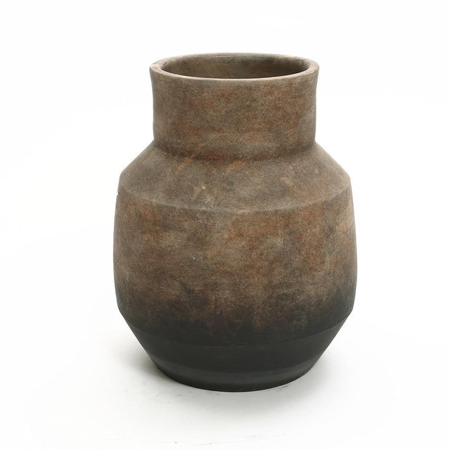 LuxenHome Rustic Ceramic Flower Vase,Farmhouse Vintage Pottery for Shelf Decor Room Decor,Brown Ombre Terracotta Vase,11'' Round Decorative Vases Home Decor Living Room