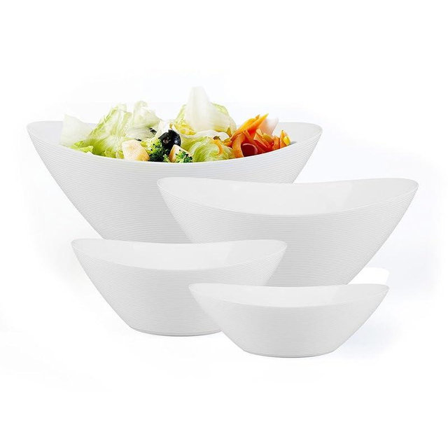 LaGlint Oval Serving Bowls Set of 4, 12/20/43/66 OZ Opal Glass Lightweight White Nesting Bowls, Microwave & Dishwasher Safe Versatile Mixing Prep Bowl for Salad Fruit Pasta Dessert