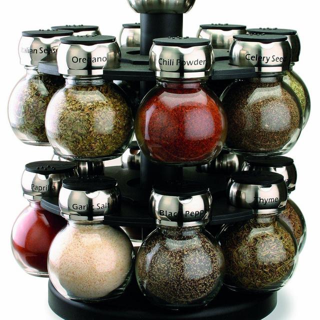 Olde Thompson 16-Jar Labeled Orbit Spice Rack Jars & Rack