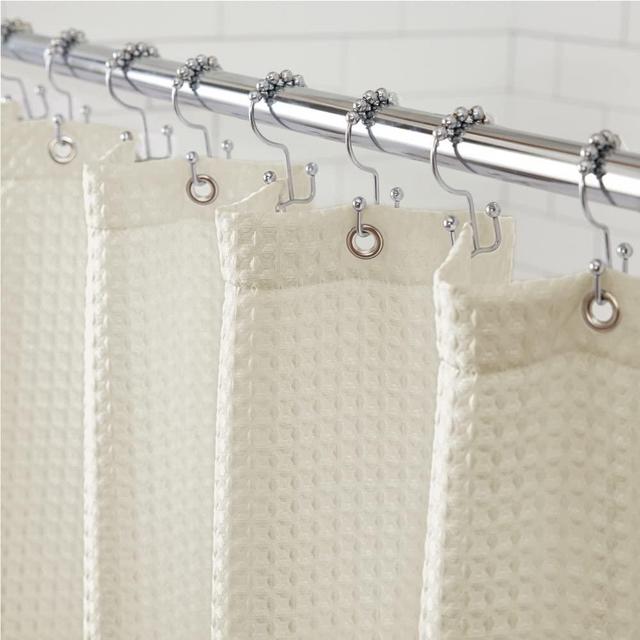 Gorilla Grip Waffle Shower Curtain, Thick Weighted Fabric, 72x78, Wrinkle and Rust Resistant, Classic Hotel Quality Design, Heavy Duty Long Curtains for Bathroom Showers, Bath Tubs, Machine Wash Ivory