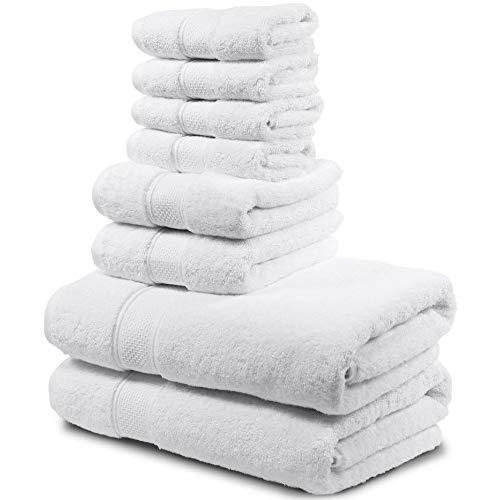 Maura 8 Piece Bath Towel Set.2 Extra Large 30"x56" Premium Turkish Bath Towels, 2 Hand Towels, 4 Washclothes. Thick, Soft, Plush and Highly Absorbent Luxury Hotel & Spa Quality Towels - White