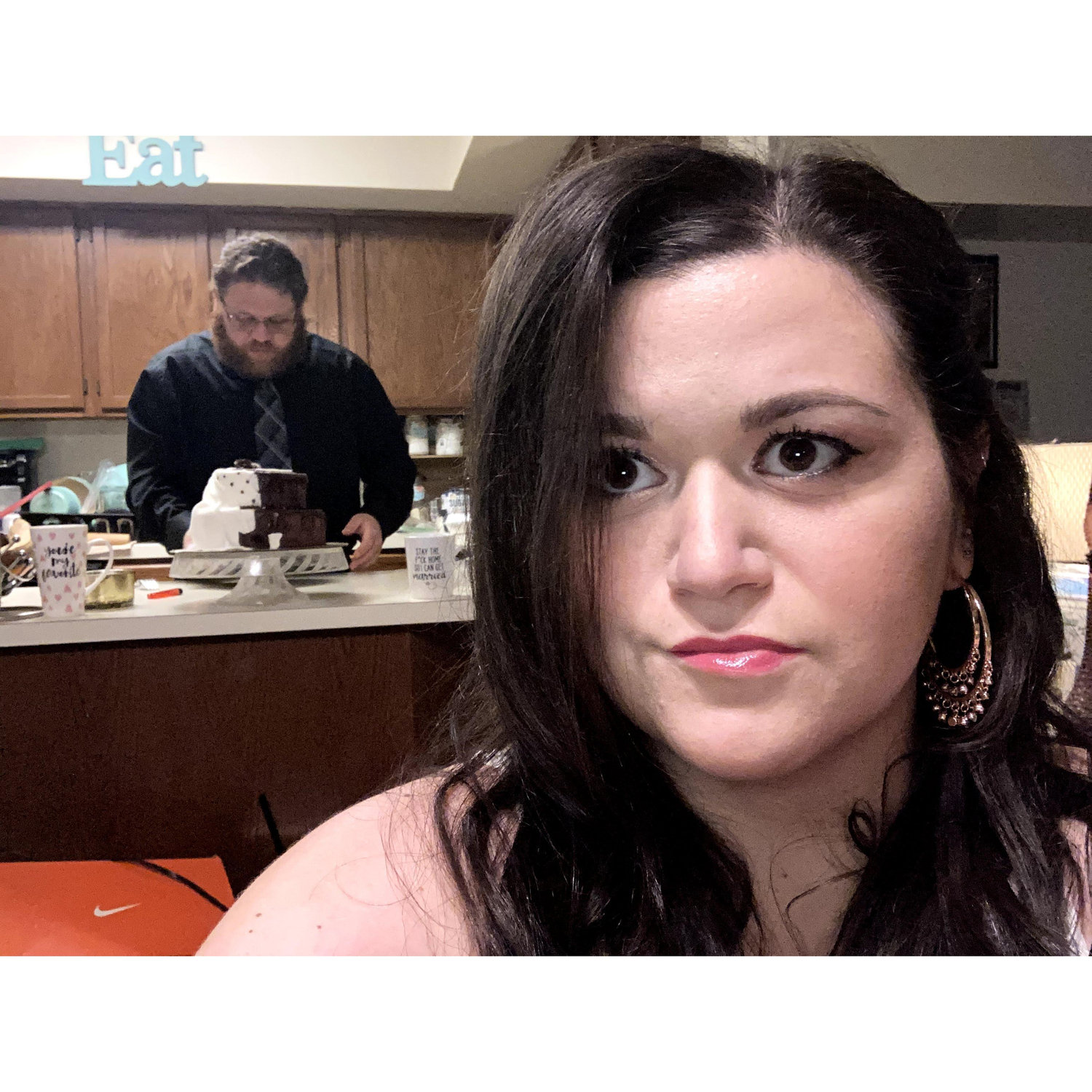Stacey enjoying the sight of Nathan in the kitchen. Nathan getting dinner plated for the "Wedding Date Night" and probably thinking about how much he loves Stacey and that cake she made!