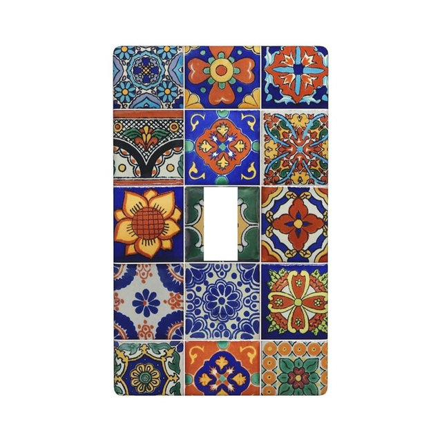 Vintage Mexican Talavera Tiles Light Switch Cover Decorative Single Toggle 1 Gang Wall Plate Board Wallplates For Kitchen Farmhouse Bedroom Bathroom Art Decor
