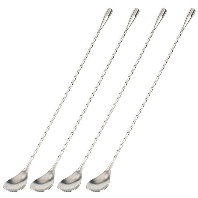 Cocktail Stirring Bar Spoon 4PCS Bartender Stir Spoons, Bar Mixing Long Stainless Steel Stick Spoon Martini Stirrers 12 Inches 4PCS